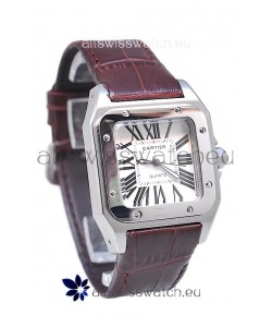 Cartier Santos 100 Japanese Ladies Replica Watch in Brown Strap