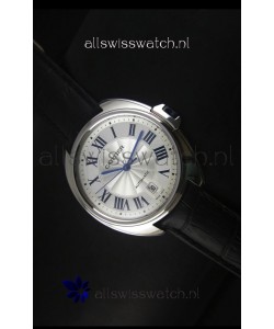 Cle De Cartier Watch 40MM Steel Case with Leather Steap - 1:1 Mirror Replica Watch