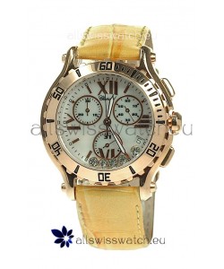 Chopard Happy Sport Diamonds Edition Replica Gold Watch in Yellow Strap