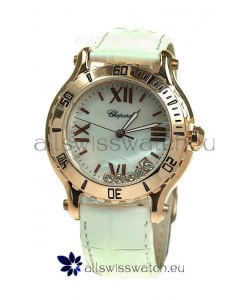 Chopard Happy Sport Diamonds Edition Replica Gold Watch in White Strap