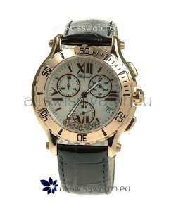 Chopard Happy Sport Diamonds Edition Replica Gold Watch in Black Strap
