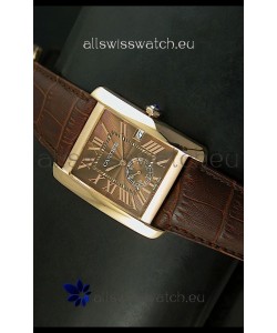 Cartier Tank Anglaise Japanese Replica Watch 34MM - Brown Dial Pink Gold