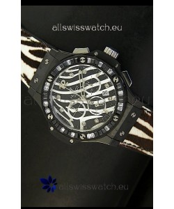 Hublot Big Bang White Zebra Bang Edition in Black PVD Case 34MM Watch