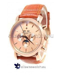 Vacheron Constantin Malte Perpetual Chronograph Japanese Replica Watch in Brown Strap