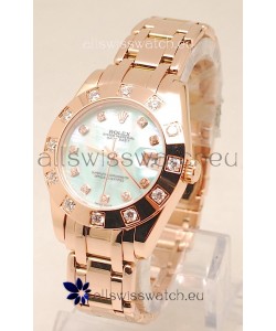Rolex Datejust Swiss Replica Rose Gold Watch in Green Pearl Dial - 34MM
