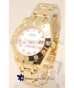 Rolex Datejust Pearlmaster Swiss Replica Gold Watch in Pink Pearl Dial -34MM