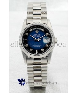 Rolex Day Date Silver Japanese Replica Watch in Blue Dial