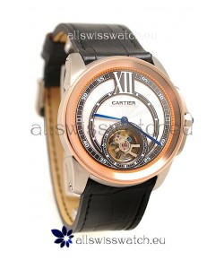 Calibre de Cartier Flying Tourbillon Japanese Replica Rose Gold Watch 