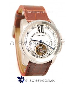 Calibre de Cartier Flying Tourbillon Japanese Replica Steel Watch 
