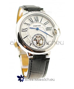 Ballon Bleu De Cartier flying Tourbillon Japanese Replica Steel Watch in White Dial