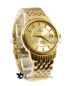 Omega Co-Axial Deville Japanese Gold Watch in Golden Dial