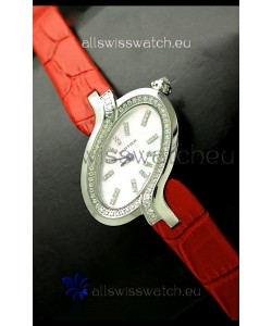 Delices De Cartier Ladies Replica Japanese Watch in Red Leather Strap