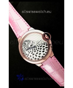 Ballon De Cartier Watch in Pink Gold Casing with Leopard Dial