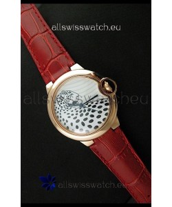 Ballon De Cartier Watch in Brown Leather Strap Leopard Dial