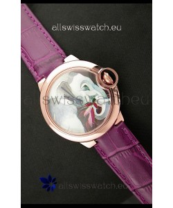 Ballon De Cartier Watch in Elephant Lacquered Dial and Pink Gold Casing