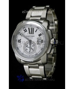 Cartier Calibre de Japanese Replica Steel Watch in White Dial