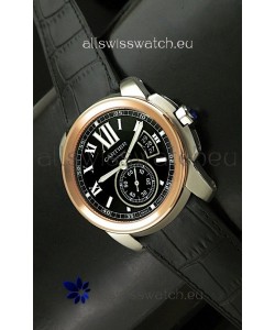 Cartier Calibre de Japanese Replica Rose Gold Watch in Leather Strap