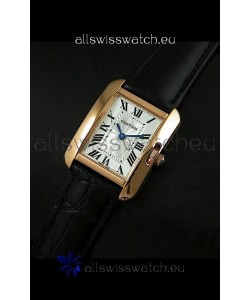 Cartier Louis Japanese Replica Ladies Rose Gold Watch in Black Strap