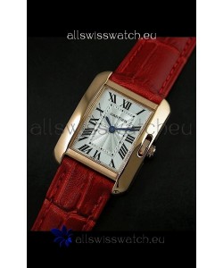 Cartier Louis Japanese Replica Ladies Rose Gold Watch in Red Strap