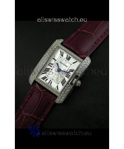 Cartier Louis Japanese Replica Ladies Diamond Watch in Brown Strap