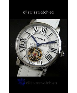 Cartier Ronde de Tourbillon Japanese Replica Watch in White Strap