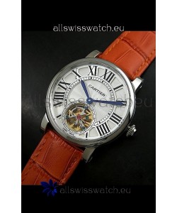 Cartier Ronde de Tourbillon Japanese Replica Watch in Brown Strap