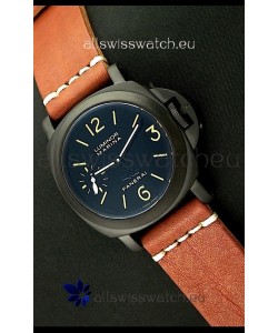 Panerai Luminor Marina Black Seal PVD Swiss Watch in Brown Strap