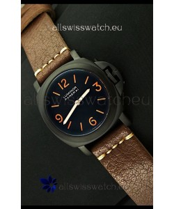 Panerai Luminor Marina Black Seal PVD Swiss Watch in Dark Brown Strap