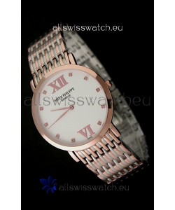 Patek Philippe Geneve Men Japanese Rose Gold Watch in White Dial