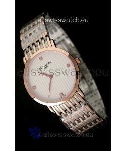 Patek Philippe Geneve Men Japanese Rose Gold Watch in Diamond Hour Markers