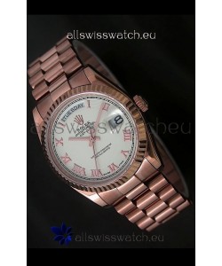 Rolex Day Date Japanese Rose Gold Watch in White Dial