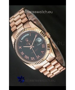 Rolex Day Date Japanese Rose Gold Watch in Black Dial