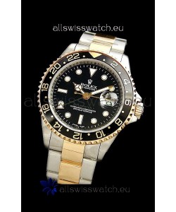 Rolex GMT Master II Swiss Replica Two Tone Gold Watch in Black Dial