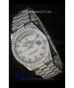 Rolex Day Date Just Japanese Replica Watch in White Dial 