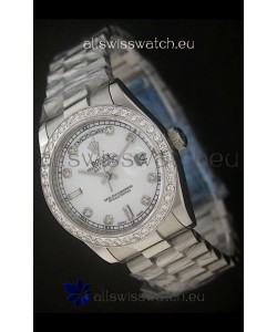 Rolex Day Date Just Japanese Replica Watch in Pearl White Dial