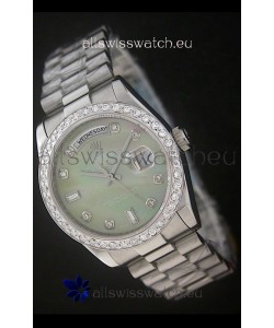 Rolex Day Date Just Japanese Replica Watch in Light Green Dial
