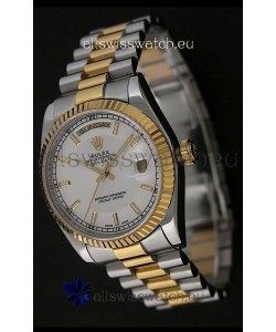 Rolex Day Date Just Japanese Replica Two Tone Gold Watch in White Dial