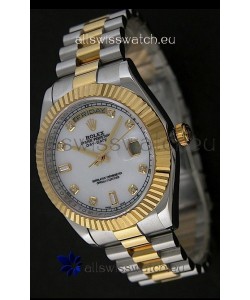 Rolex Day Date Just Japanese Replica Two Tone Gold Watch in Mop White Dial