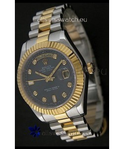 Rolex Day Date Just Japanese Replica Two Tone Gold Watch in Mop Grey Dial
