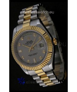 Rolex Day Date Just Japanese Replica Two Tone Gold Watch in Grey Dial