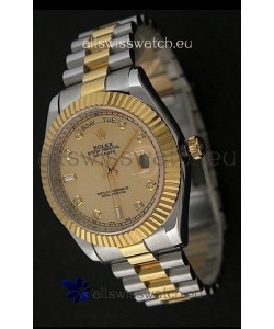 Rolex Day Date Just Japanese Replica Two Tone Gold Watch in Golden Dial