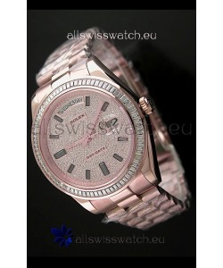 Rolex Day Date Japanese Automatic Rose Gold Watch in Diamond Bezel