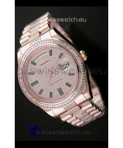 Rolex Day Date Japanese Automatic Rose Gold Watch in Diamond Bracelet