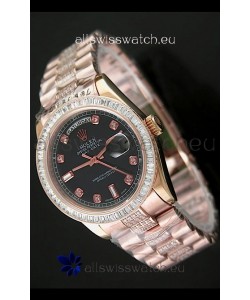 Rolex Oyster Perpetual Day Date Japanese Rose Gold Automatic Watch in Black Dial