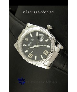 Rolex Replica Datejust Swiss Replica Watch - 37MM - Black Dial/Strap