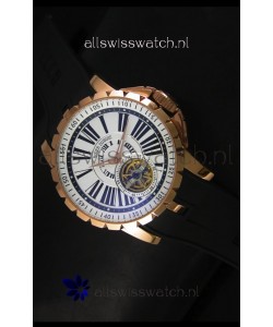 Roger Dubuis Excalibur Tourbillon Watch - Rose Gold Plating White Dial