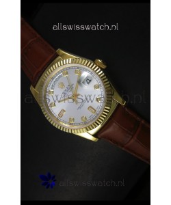 Rolex Day Date 36MM Yellow Gold Swiss Replica Watch - Silver Dial 
